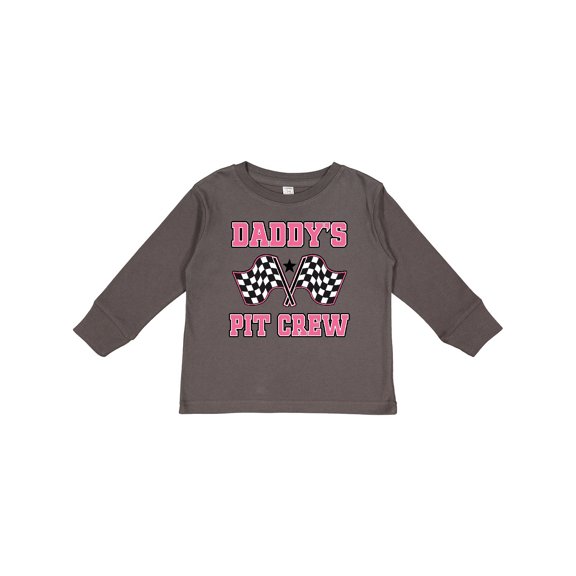 Inktastic Daddy's Pit Crew Design with Checkered Flags Girls Long Sleeve Toddler T-Shirt