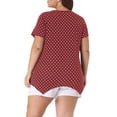 thumbnail image 4 of DARING DIVA Women's Plus Size V Neck Pintuck Short Sleeve Polka Dots Top 1X Burgundy, 4 of 6