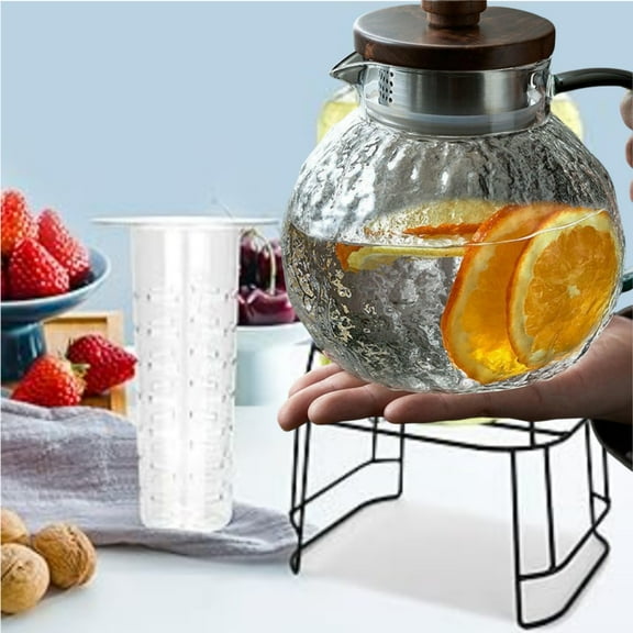 Glass Drink Dispensers For Party Hammered Glass Water Pitcher Thickened Glass Beverage Dispenser Glass Cold Water Carafe Borosilicate Glass Pitcher With Handle Clearance