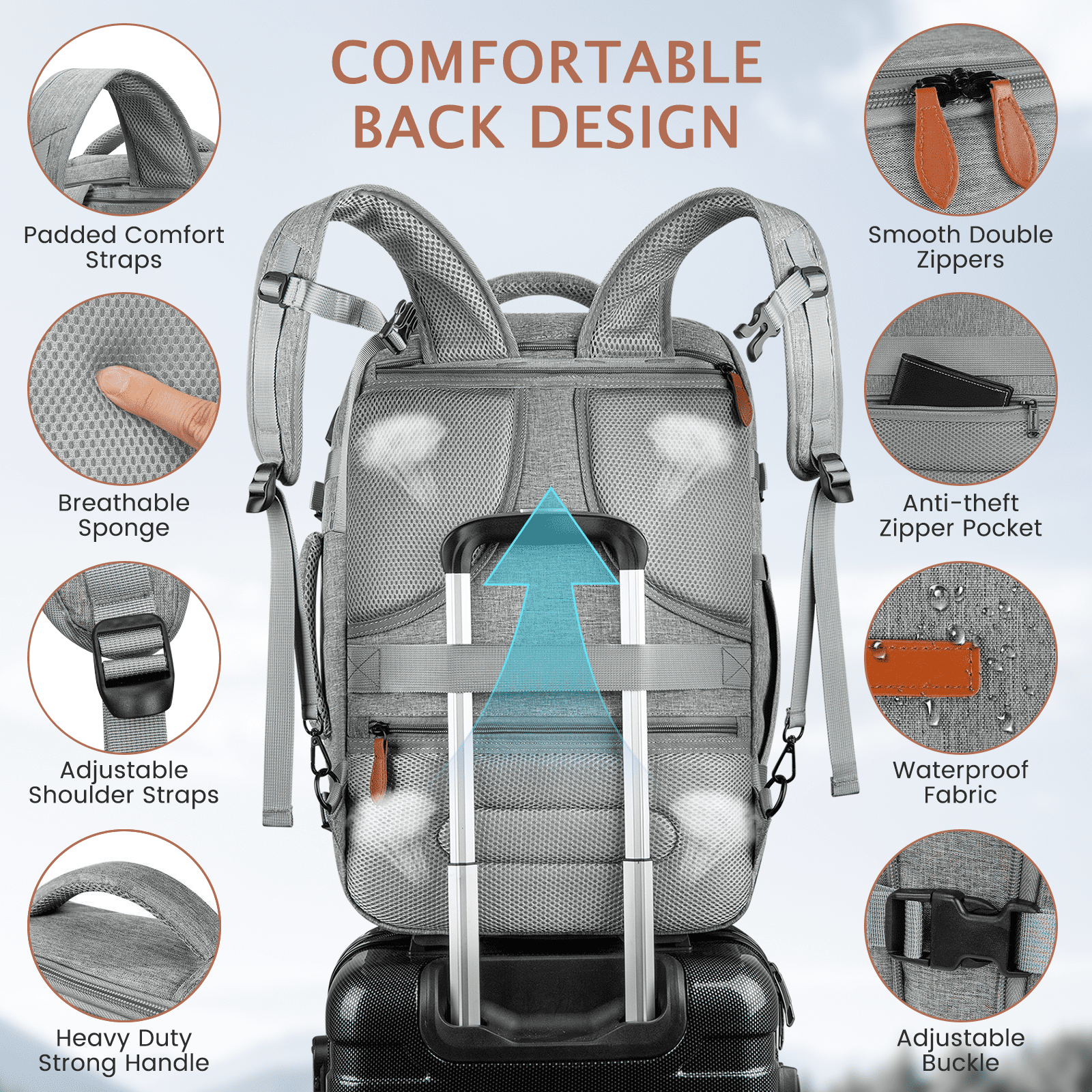 Carry on Backpack, 45L Expandable Large Travel Backpack with 3 Packing Cubes & Shoe Bag for Women Men Airline Approved, Waterproof Luggage Laptop Backpack for Weekend Trips Business Travel Hiking