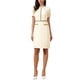 thumbnail image 1 of Vestido de longitud a la rodilla Inspire Chic para mujeres, cuello redondo, manga corta, con perlas, ajustado, elegante para trabajo, talla XS, blanco crema, 1 of 6