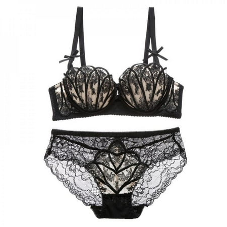 

Big Promotion! 2pcs Bra + Briefs Set Women Romantic Underwear Set Gathering No Hoop Shell Lace Bra Set