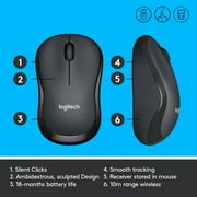 Logitech Silent Wireless Mouse, 2.4 GHz with USB Receiver, 1000 DPI Optical Tracking, Black, Walmart Exclusive