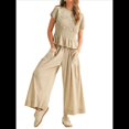 thumbnail image 1 of Conjunto de Dos Piezas para Mujer: Top Fruncido y Pantalón Conjunto Informal Bohemio de Cintura Alta con Bolsillos Albaricoque L, 1 of 7