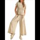thumbnail image 1 of Conjunto de Dos Piezas para Mujer: Top Fruncido y Pantalón Conjunto Informal Bohemio de Cintura Alta con Bolsillos Albaricoque M, 1 of 7