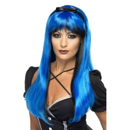 Bewitching Electric Blue Over Black Long Costume Wig