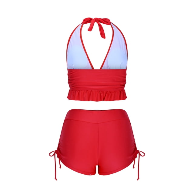 Trajes de Baño de Dos Piezas para Mujeres de Cintura Alta Trajes de Baño de Vendaje Sólido Cuello Redondo sin Negro, Conjunto de Playa Sexy