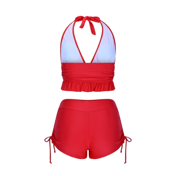 Trajes de Baño de Dos Piezas para Mujeres de Cintura Alta Trajes de Baño de Vendaje Sólido Cuello Redondo sin Negro, Conjunto de Playa Sexy