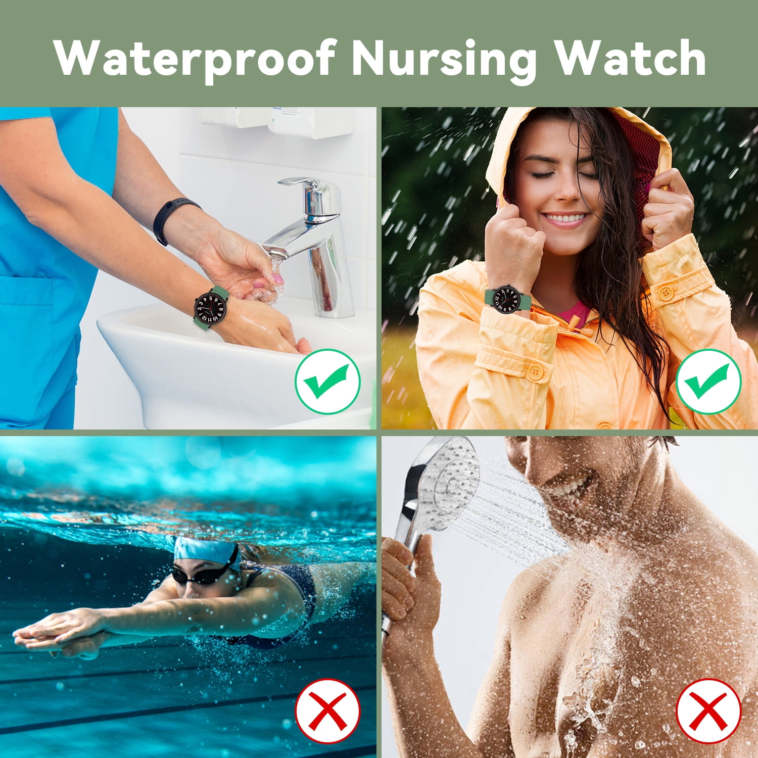 Bomieux Watch for Women Nurse Watch for Doctors Luminous Easy Read Dial,12/24 Hours with Second Hand,Silicone Band,Waterproof Watch Mother's Day gift for Women