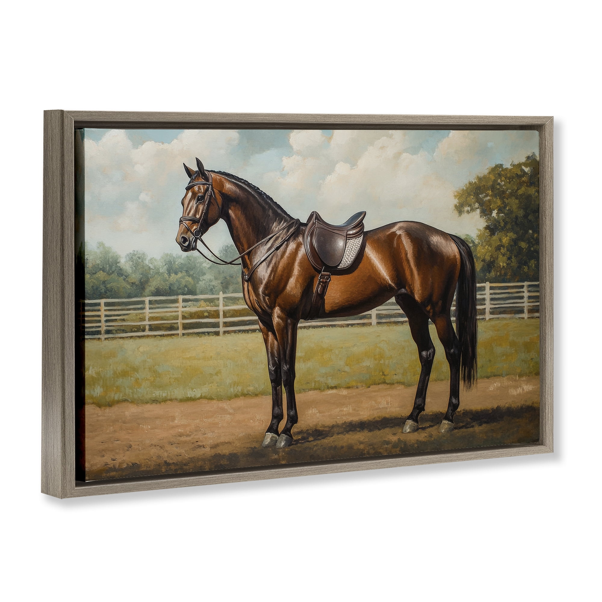 Stupell Industries Saddled & Ready For The Show Brown Framed Floater Canvas Wall Art, design by Petal Prints Design