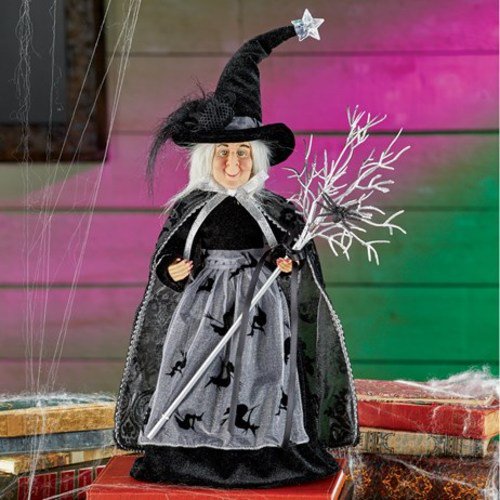 Tabletop Witch with Broom Halloween Decor