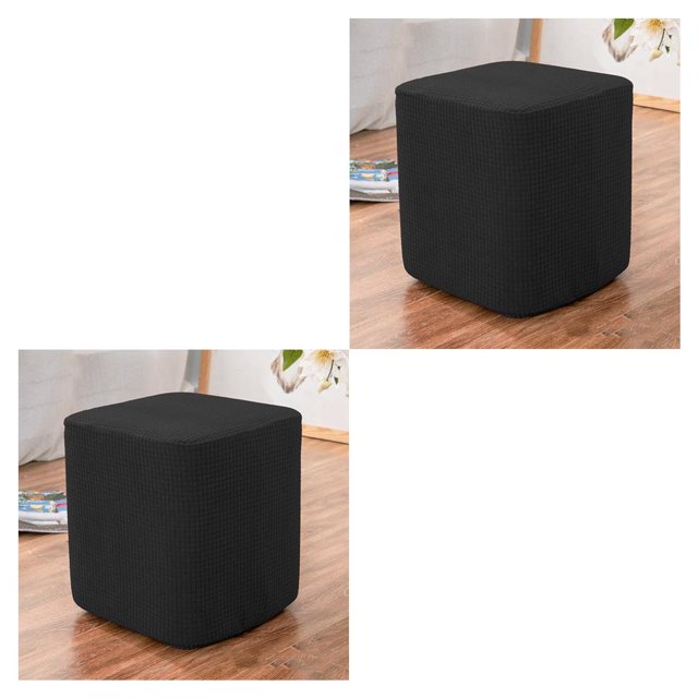 Ruiboury 1/2/3 Square Foot Rest Ottoman Covers Beautiful and Functional Footstool Slipcover Black 2PCS