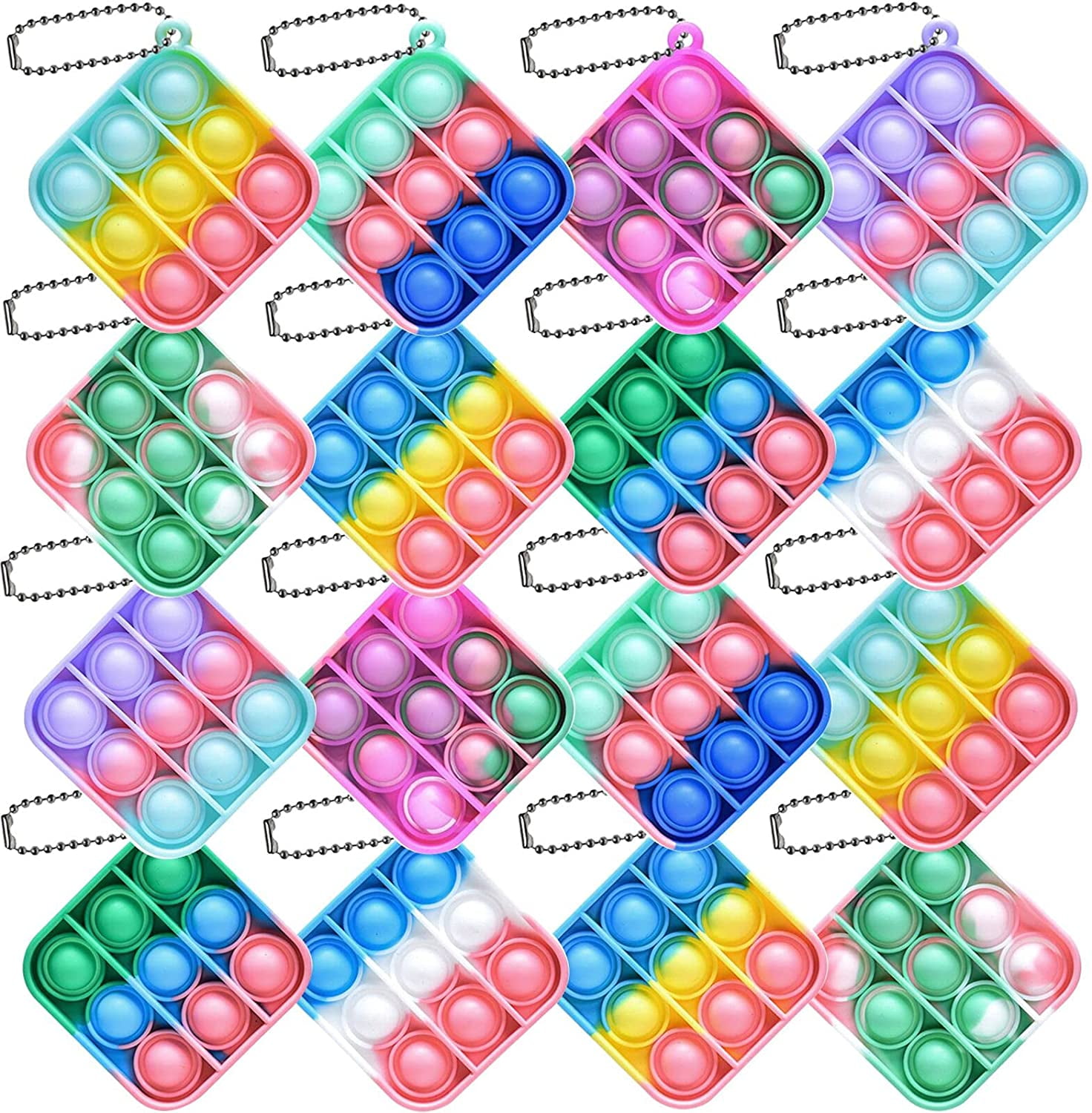 16 Pack Mini Stress Relief Hand Toys Mini Push It Bubble Fidget Sensory Keychain 