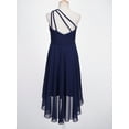 thumbnail image 4 of Eandarui Kids Girls Shiny Beaded One Shoulder Junior Bridesmaid Dresses Chiffon High Low Princess Navy Blue 8, 4 of 7