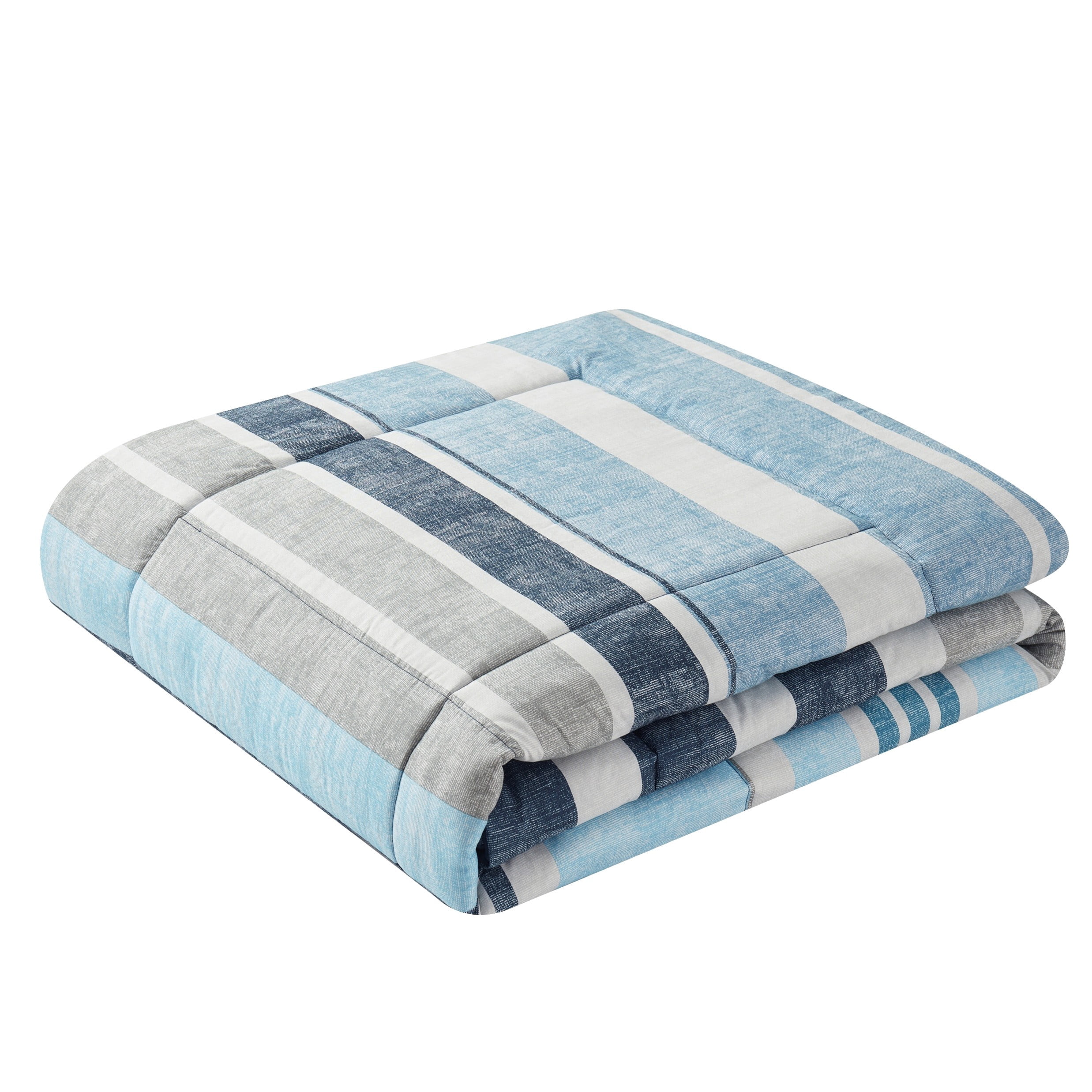 Mainstays All in One Reversible Comforter and Sheet set- 7 Piece, King, Blue Stripe