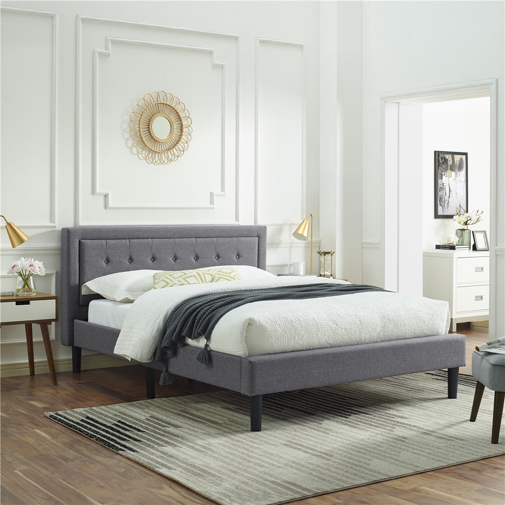 Modern Sleep Mornington Upholstered Platform Bed Headboard and Metal