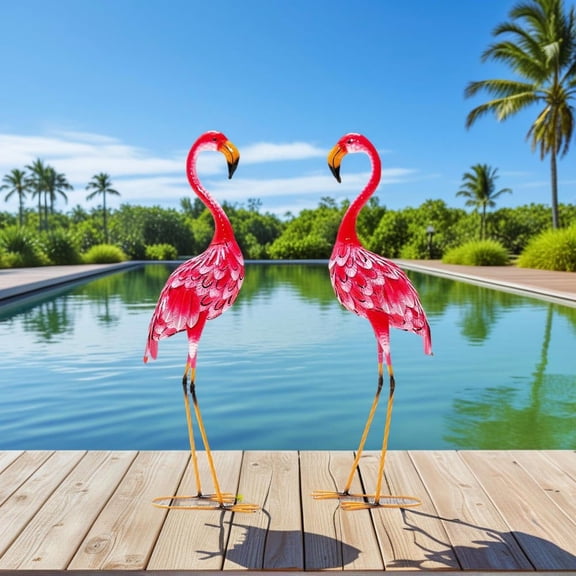Resenkos Outdoor Decor,2-Piece Flamingo Garden Statue Set
