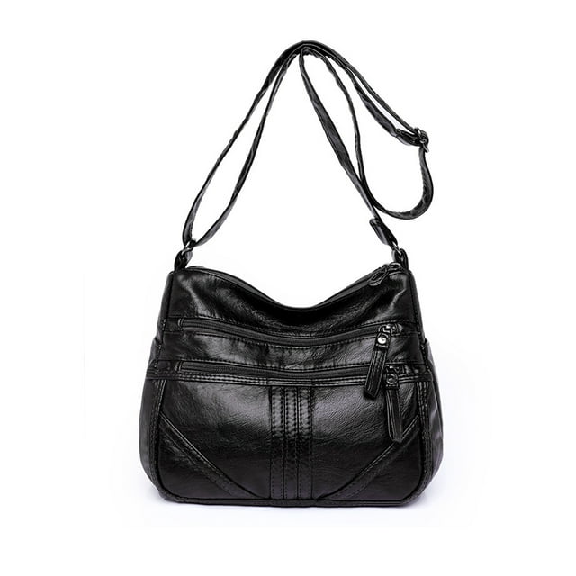 Fashnice Sacs à Bandoulière pour Femmes, Sangle Ajustable, Sac Bandoulière, Grande Capacité, Sac à Main Souple, Multiples Poches, Mode pour Dames, Fermeture Éclair en Métal, Noir