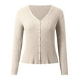 thumbnail image 3 of Womens Cardigan Sweaters Long Sleeve Knit V-Neck Button Up Fall Sweaters Open Front Khaki Sweaters Fashion Clothing, 3 of 4