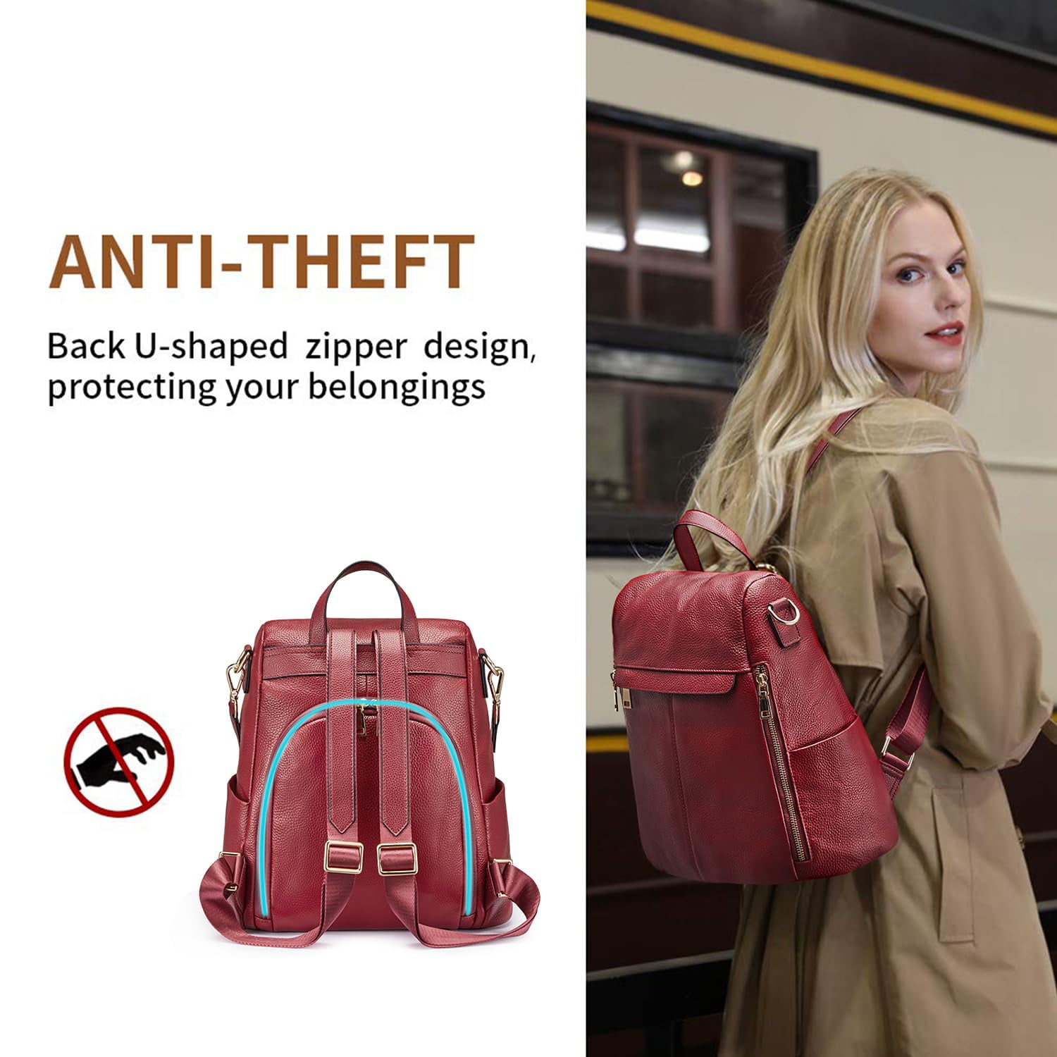 Kattee Women's Anti-Theft Backpack Purse Genuine Leather Shoulder Bag Fashion Ladies Satchel Bags