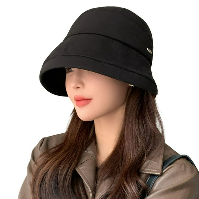 Women Fisherman Hat Winter Cap Sun Protection Windproof Thick Cold Resistant Solid Color Flat Top Soft Lady Outdoor Basin Cap Headwear