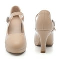 thumbnail image 3 of DADAWEN Women's Pumps Round Toe Platform Heels Mary Janes Dress Heels Bridal Wedding Party Shoes Nude US Size 10, 3 of 7