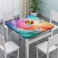 thumbnail image 3 of Rainbow Tie Dye Swirl Pattern Square Fitted Tablecloth with Elastic Edge,Square Table Cover,Washable Elastic Table Cover for Home Kitchen Party Decor 34"x34", 3 of 6