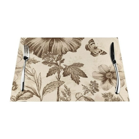 

illustrations with flowers leaves and in tan tones mat heat-resistant dining table mat washable PVC table mat woven vinyl kitchen table mat indoor anti slip and anti fouling dining mat