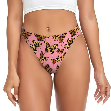 Thongs for Women - Leopard butterfly pink No Show Seamless Womens Thongs Underwear  Soft Stretch G String Thongs for Women Cuteness Ladies Thong Bikini Panties Briefs