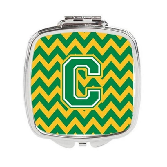 Letter C Chevron Green & Gold Compact Mirror - Green & Gold - 3in. H x 0.3in. W x 2.75in. L
