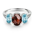 thumbnail image 2 of Gem Stone King 10K White Gold Red Garnet Blue Zircon and White Lab Grown Diamond 3 Stone Engagement Ring for Women (2.88 Cttw, Gemstone Birthstone, Available in Size 5, 6, 7, 8, 9), 2 of 5