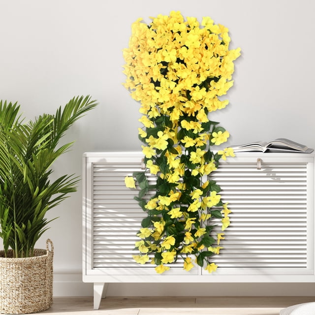 18-Head Simulated Violet Wall Hanging Silk Flowers Artificial Hydrangea Balcony Showcase Decor 2PC Set