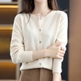 thumbnail image 5 of Ediodpoh Women Knitted Spring and Autumn Round Neck Sweater Long Sleeve Solid Color All Cardigan Jacket Cardigan Sweaters for Women Beige L, 5 of 5