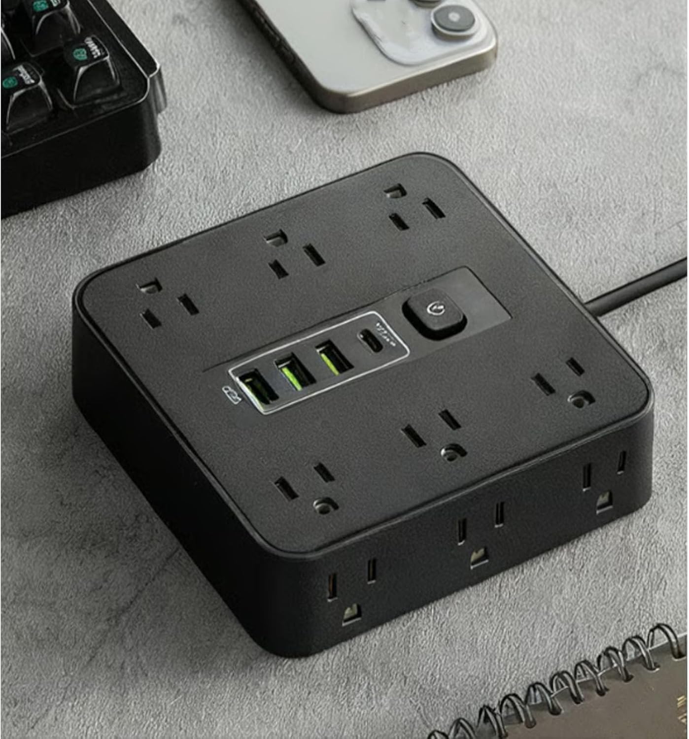 16 in 1 Power Strip with Surge Protection, 6 AC Outlets & 4 USB Ports , Flat Plug for Home Office Dorm and Travel Use