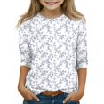 thumbnail image 2 of Drmagiyhm White 3/4 Shirts for Girls Size 10-12 Cute Crewneck Shirt Floral Print T-Shirt Casual Trendy Kids Fall Winter Tops 12-14 Years, 2 of 5