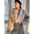 thumbnail image 4 of Abrigo de piel auténtica para mujer, hasta la cintura, con botones y cordones, chaqueta de otoño e invierno con tiras de mapache naturales, 4 of 5