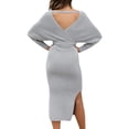 thumbnail image 4 of Vestido elegante de punto para mujer, cuello en V, manga larga y cinturón, 4 of 5