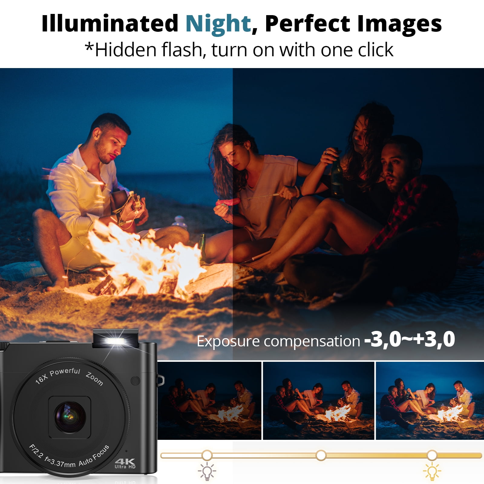 Digital Camera for Photography 4K 64MP Vlogging Camera for YouTube with 32GB SD Card, 2x Battery, 16X Zoom Point and Shoot Video Camaras, Dual Lens Flash Autofocus (Black)
