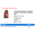 thumbnail image 2 of Left Tail Light Assembly - Compatible with 2004 - 2006 Chevy Silverado 3500 2005, 2 of 2