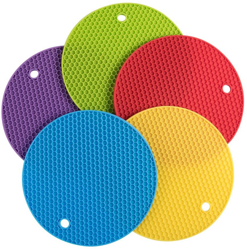 5 Pack Silicone Trivet Mat Hot Pads Heat Resistant Non Slip Hot Dishes Drying Mat Multi-Purpose Flexible Durable Diamond Hollow for Home Kitchen Black