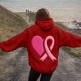 thumbnail image 2 of GEWSEY Hoodies for Women Pink Ribbon with Heart Graphic Top Cancer Awareness Support Sweatshirt (Red, XL), 2 of 5