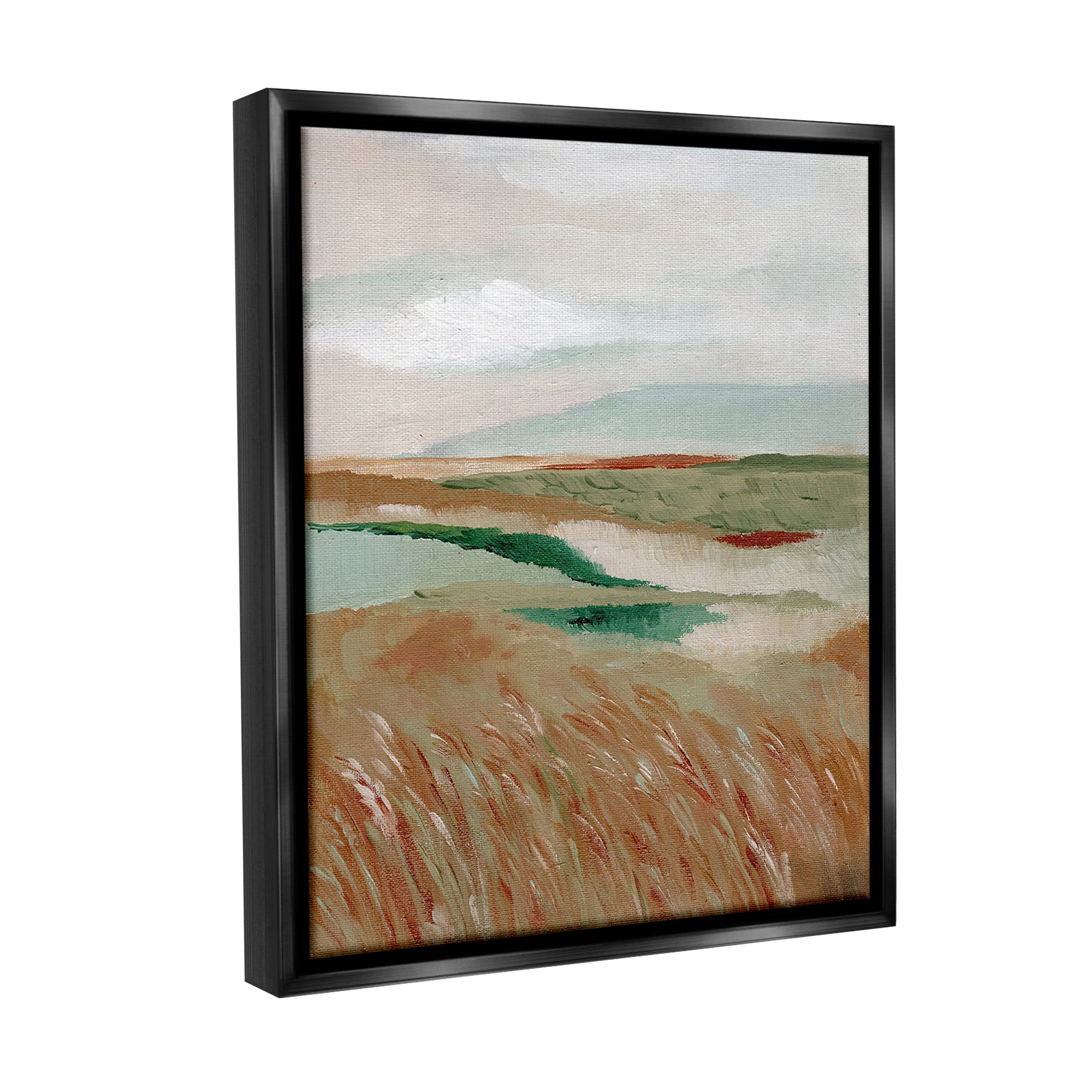Stupell Industries Abstract Pasture with River Landscape Painting Black Floater Framed Canvas Art Print Wall Art, 25 x 31