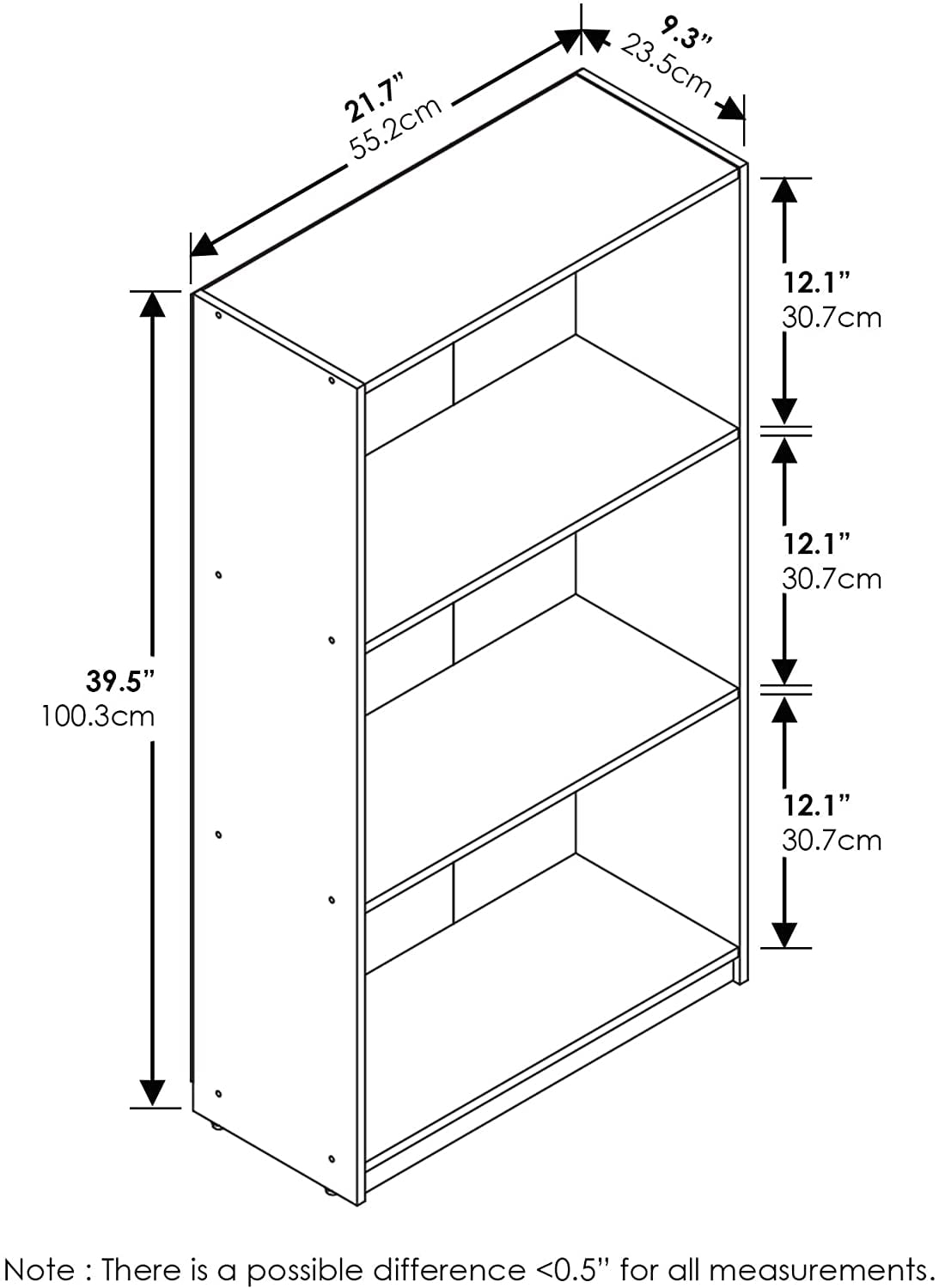 Furinno Basic 3-Tier Bookcase Storage Shelves, Natural Oak