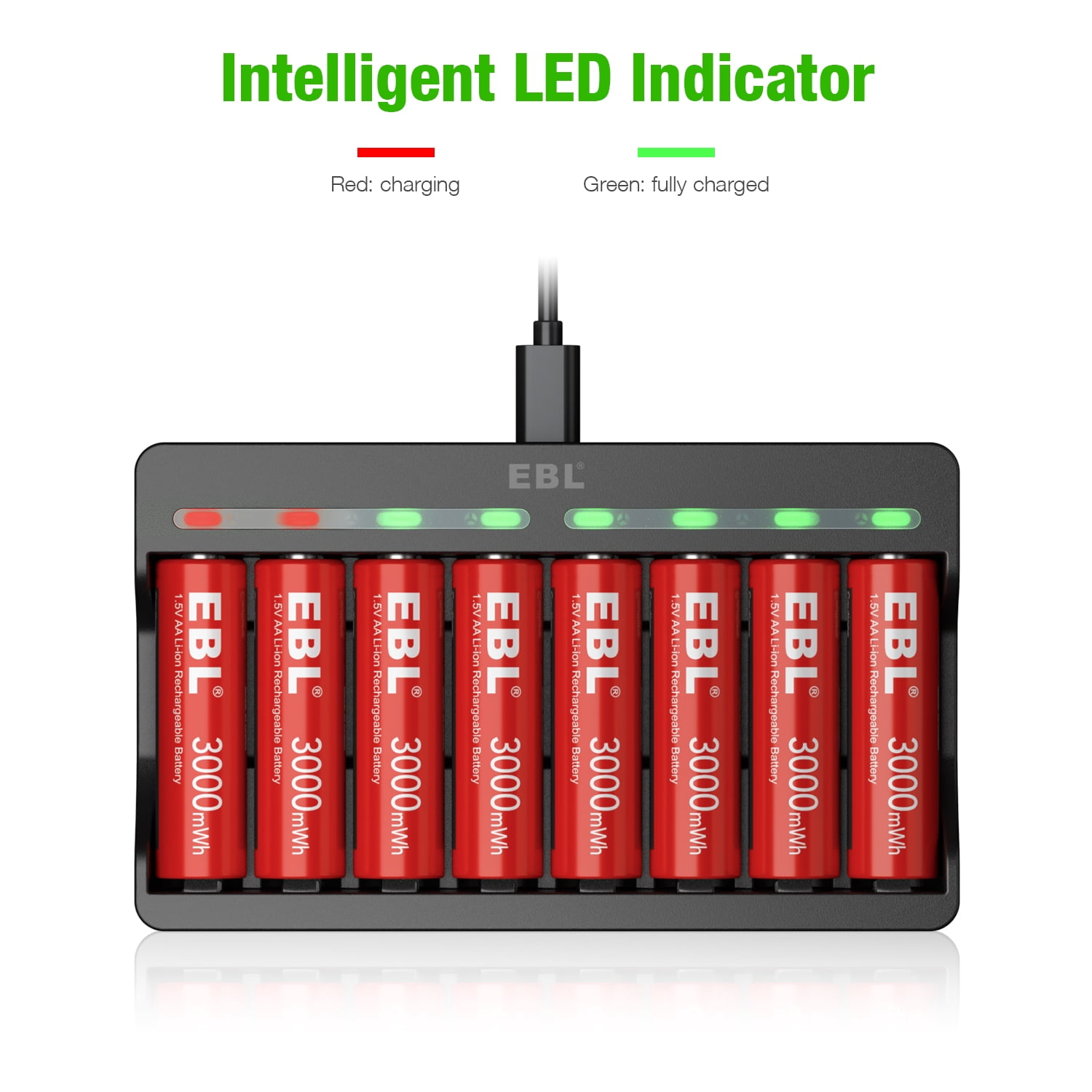 EBL 16 Pack Rechargeable Lithium AA Batteries, 1.5V AA Li-ion Batteries with 8 Slots Smart Lithium Rechargeable Battery Charger
