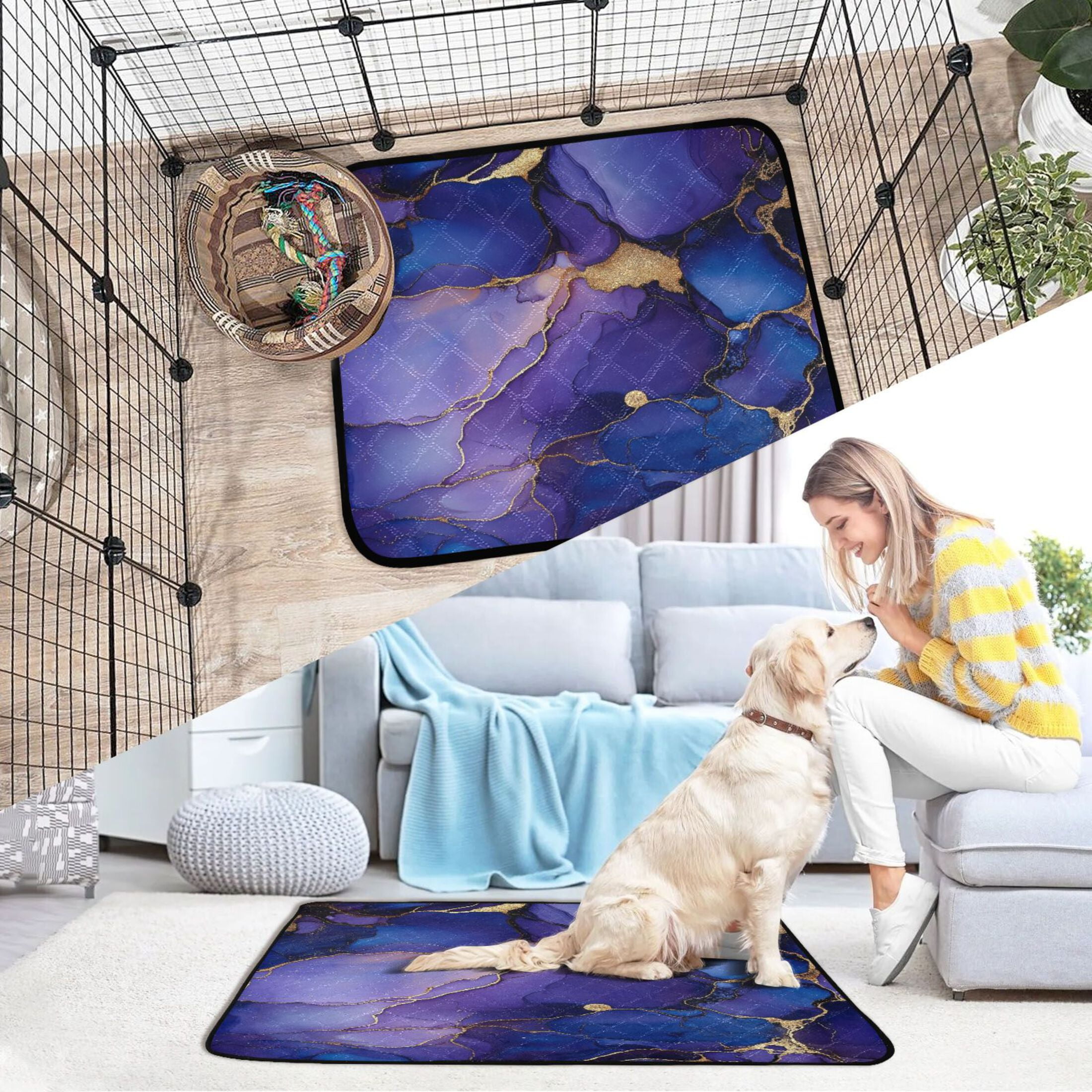 Qxltty Purple Gilt Patterns Cat litter Pads Pet Set of 2 Diaper Mats Center Anti-leakage Layer Absorbent Soft and Comfortable