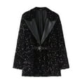 thumbnail image 2 of EOYWHK Sequin Jackets for Women Dressy Blazers New Trending Sequin Shacket V-Neck Notched Collar Black Suit Jacket Rollbacks, 2 of 9