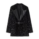 thumbnail image 2 of Blazer de moda para mujer, chaqueta de traje con lentejuelas, abrigo informal para mujer con escote empalmado, abrigo para mujer, 2 of 9