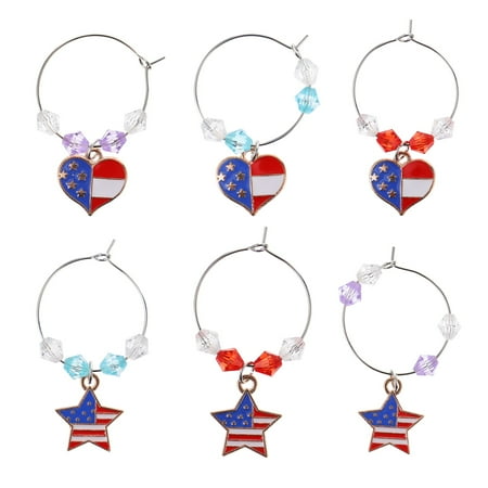 

6pcs Creative Party Wine Glass Independence Day Themed Glass Drink Markers Tags