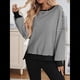 thumbnail image 5 of Sudadera Holgada de Otoño para Mujer, Informal, de Punto Gofre, Larga, Cuello Redondo, Abertura, Tipo Túnica. Negro L, 5 of 9