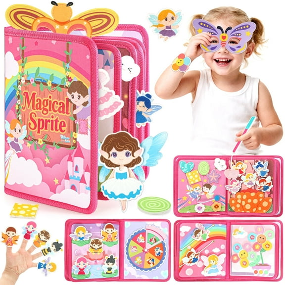 22 in 1 Busy Book for Toddlers ages 1-3-Sprite Montessori Toy Busy Board for 1 Year Old with Fishing Game, Educational Sensory Quiet Toy, Airplane Car Travel Essentials